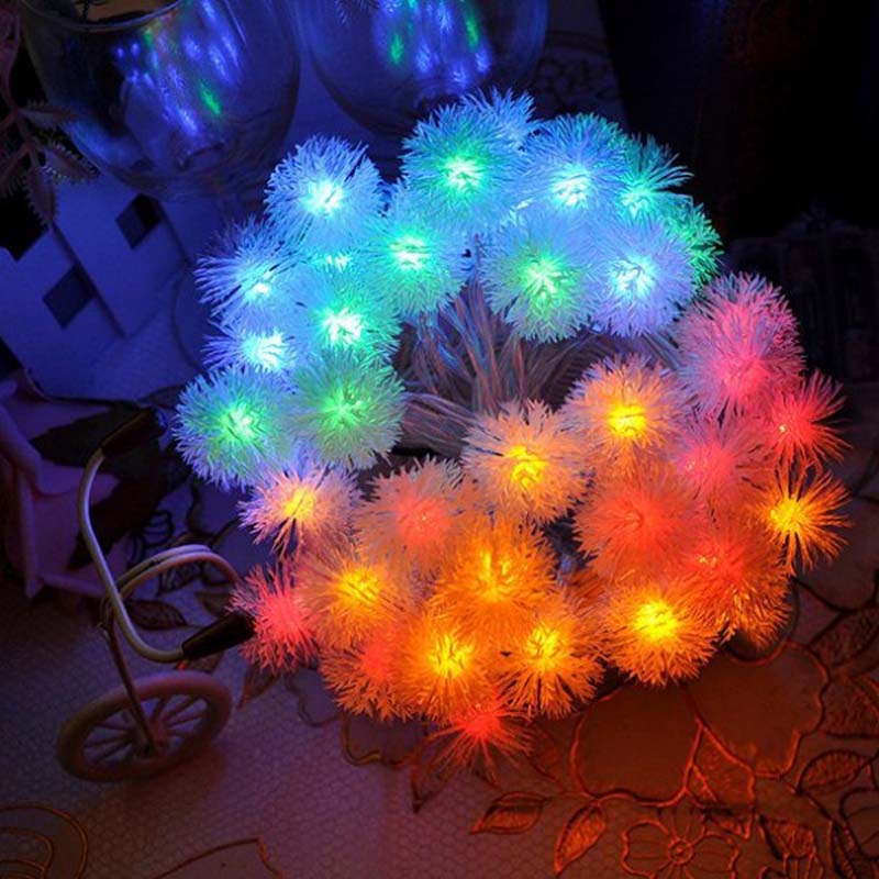 LED Snow Pompon String Lights Color Rope Lights Decorations for Christmas/ Holiday/ Wedding/ Party
